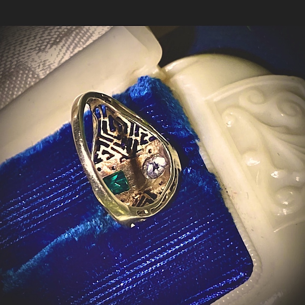 Antique Genuine Diamond Ring Solid 14K Gold Old European Cut Art Deco Filigree - Picture 11 of 14